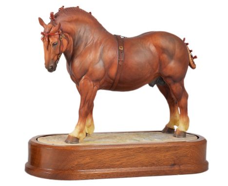 A ROYAL WORCESTER 'SUFFOLK STALLION' FIGURE, MODELLED BY DORIS LINDNER (1896-1979), 1969 oval base on a hardwood stand, black