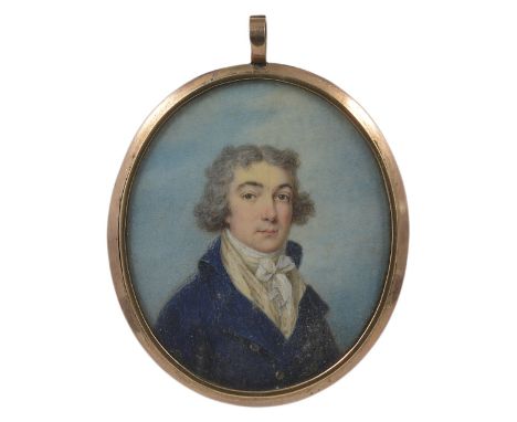 A PORTRAIT MINIATURE OF A GENTLEMAN, IN THE MANNER OF FRANCOIS FERRIERE (1752-1839), CIRCA 1795 with powdered hair, wearing a
