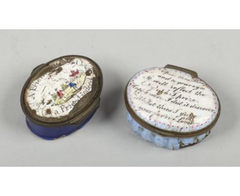 An 18th century Staffordshire patch box with similar snuff box.