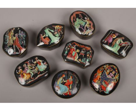 Eight porcelain Franklin Mint musical trinket boxes.