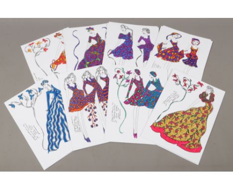 Thirty original fashion design drawings by R. Jennings Illustrator employed by Laura Ashley c.1970.