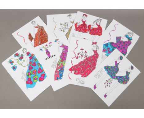 Thirty original fashion design drawings by R. Jennings Illustrator employed by Laura Ashley c.1970.