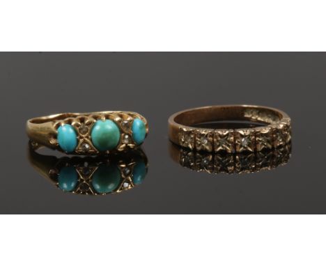 An 18ct gold turquoise and diamond ring (AF) along with a 9ct gold seven stone diamond ring.