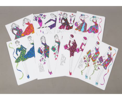 Thirty original fashion design drawings by R. Jennings Illustrator employed by Laura Ashley c.1970.