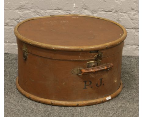 A vintage wood bound Flaxite steamer trunk, label inside for Dickens &amp; Jones Ltd.