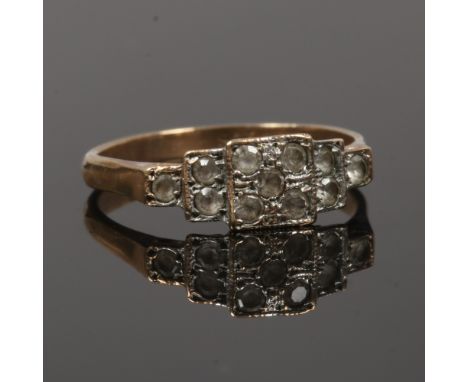 A 9ct gold and diamond Art Deco dress ring, size M.