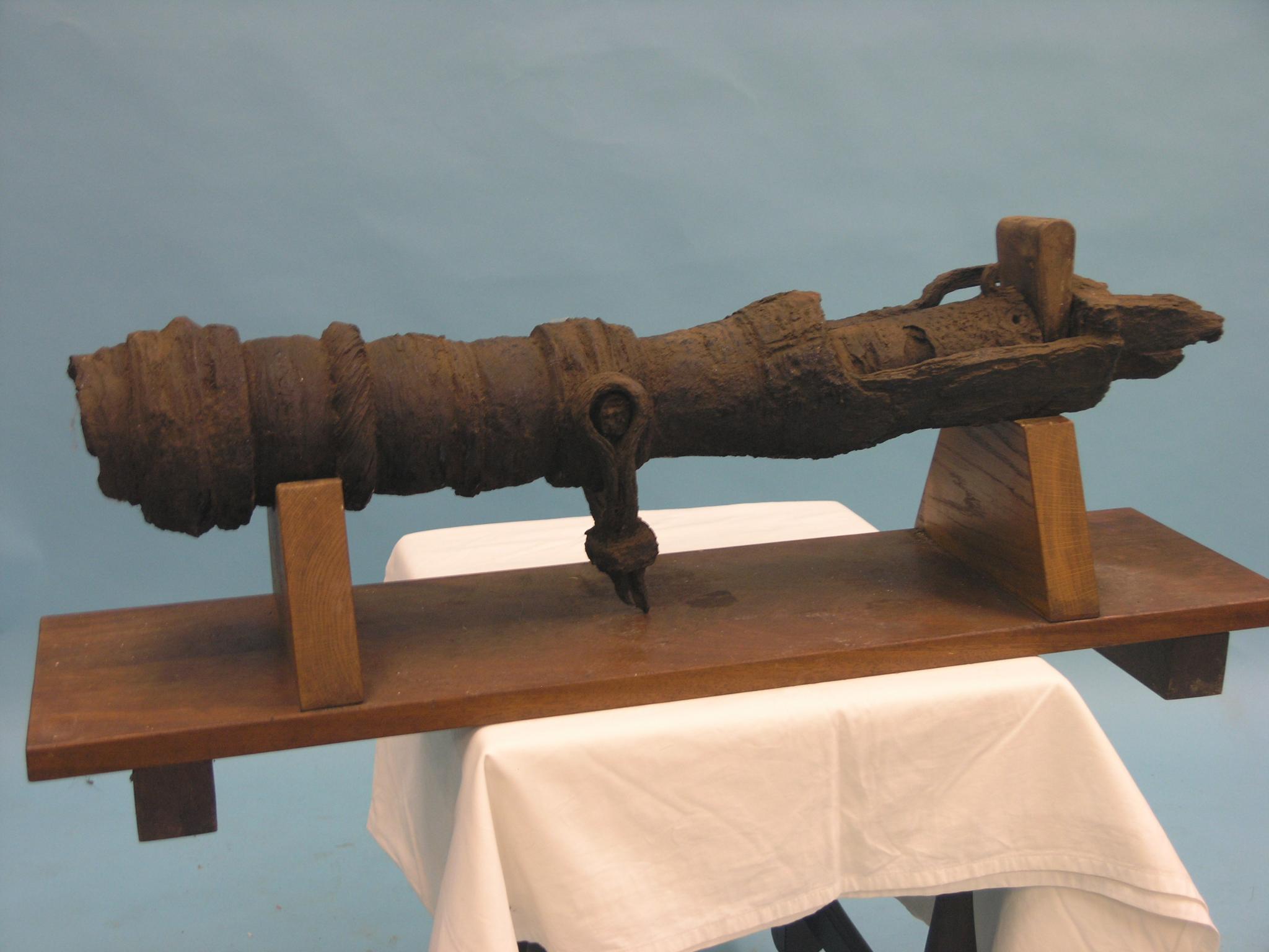 An early wrought iron breechloading swivel gun, Portuguese, circa 1400