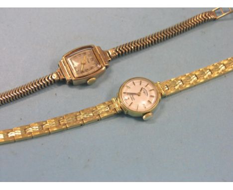 A lady's Rotary 10ct. gold wristwatch, on gold plated bracelet strap, and a lady's 9ct. gold Timor wristwatch on flexible 9ct