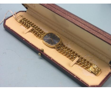 A gentleman's 18ct. gold Patek Philippe wristwatch, Golden Ellipse, blue dial with gold baton numerals and hands, mechanical 