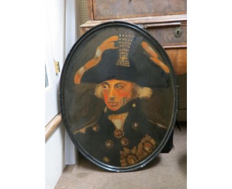 A portrait of Lord Nelson - oil on oval wood panel, 36 x 28in.