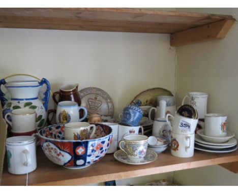 An assortment of royal commemorative china, Goebel monks, Imari fruit bowl, etc.