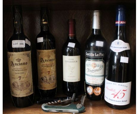 A shelf of mixed red wines