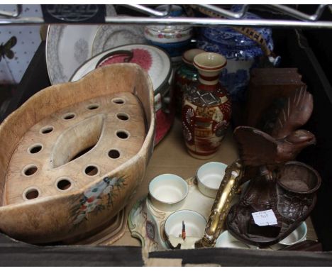 Mixed china and woodenwares and a silver bangle