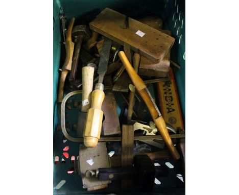 A crate of vintage spoke shaves, chisels, block, planes etc. (crate to be returned please)&nbsp;