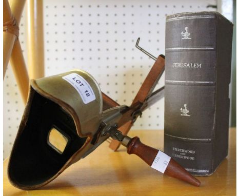 A vintage American handheld stereo scope viewer "Underwood and Underwood" NYC with a box of Jerusalem slides  Condition Repor