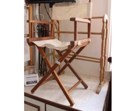 Beech five bar towel rail a shooting stick and a folding stool plus a folding directors chair