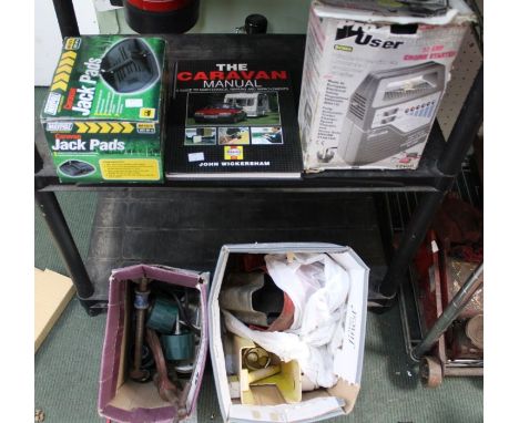 Caravan manual locks a tow ball battery/engine starter and some tools