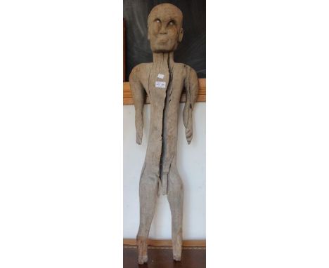 African tribal art, Southern Sudan 19th century Bongo culture - Felix Dennis collection. Ancestral figure in weathered wood 1