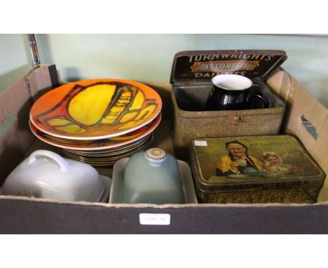 Mixed domestic items to include two Poole 'Delphis' patterned dishes