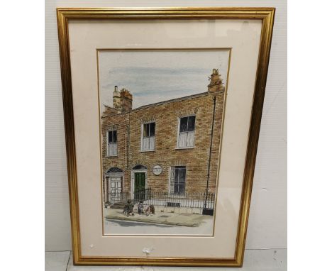 PAT LIDDY - Ltd Ed. Lithograph – children playing in front of George Bernard Shaw’s yellow brick house, Dublin, 63cms X 54cms
