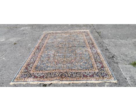 Duck Egg Blue Ground Kashmir Carpet, Tree of Life Design, rich blue border, 3.8m x 2.8m