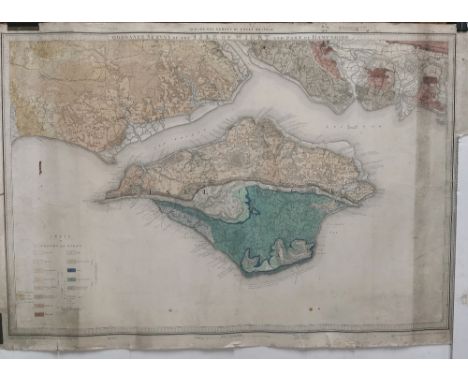 Ordnance Survey Map of the Isle of Wright (in colour), engraved by Benjamin Baker, 1856, 67 x 96cmW (foxing) (part of the Wm 