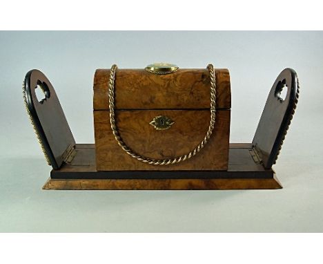 A Victorian walnut and rope work mounted tea caddy, with domed top mounted with a Wedgwood style plaque of the Three Graces, 