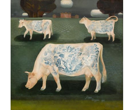 Ann Griffin-Bernstorff (20th/21st Century) CATTLE IN A FIELD, 1986 oil on canvas signed and dated lower right 26½ x 27½in. (6