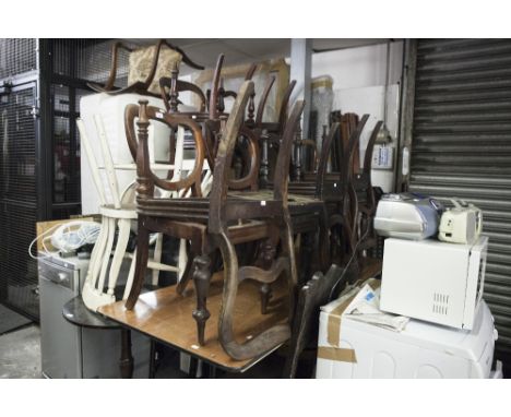 EARLY NINETEENTH CENTURY RUSTIC SINGLE CHAIR, WITH PANEL SEAT AND BACK ASSORTMENT OF GEORGIAN STYLE AND VICTORIAN CHAIRS TOGE