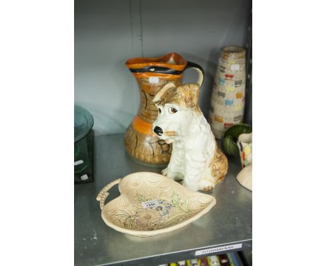 ART DECO AND LATER CERAMICS- SYLVAC WELSH TERRIER DOG (1380), 11 ½" high, MYOTT LARGE JUG, 11" high AND AN ARTHUR WOOD HEART 