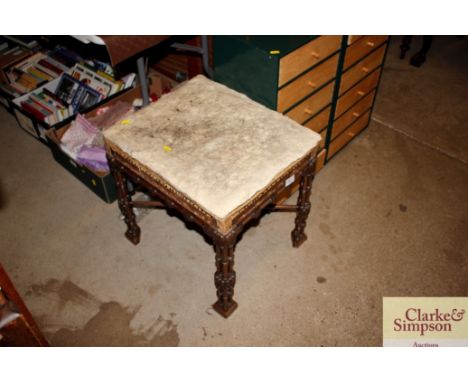 A 19th Century Chippendale style mahogany cluster leg stool (in need of restoration)
