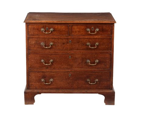 A George III oak chest of drawers, circa 1780, 81cm high, 85cm wide, 51cm deepCondition Report: Marks, knocks, scratches, abr