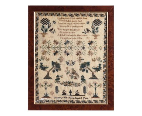 A Victorian sampler, undated probably mid 19th century, by Charlotte Jane Kerry Aged 11 Years, with verse Where Wisdom is to 