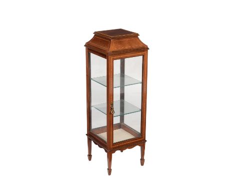 An Edwardian mahogany and satinwood banded display cabinet, early 20th century, of small proportion, with two internal glass 