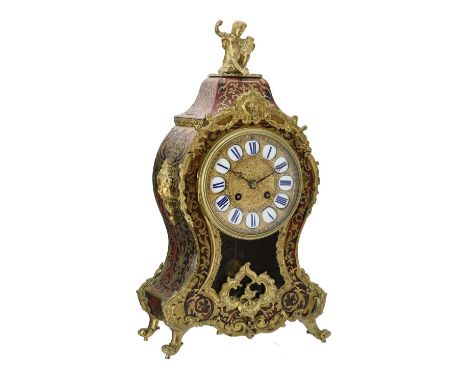 Y A red tortoiseshell and brass inlaid 'Boulle' mantel clock, Rollin, Paris, second half 19th century, with eight-day bell st