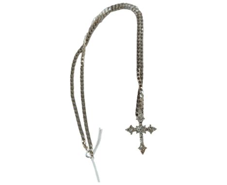 CRYSTAL SET CROSS ON SILVER CURB LINK CHAIN 