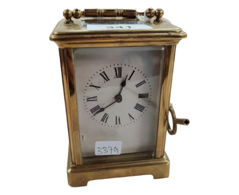 EDWARDIAN BRASS CARRIAGE CLOCK AND KEY 