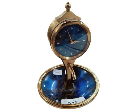 VINTAGE BRASS &amp; BLUE ENAMEL SAINT BLAISE DESK CLOCK 