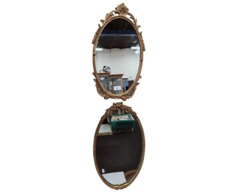 2 VINTAGE GILT FRAMED OVAL MIRRORS 