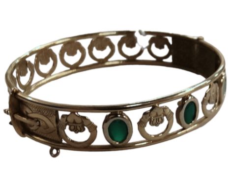 GOLD PLATED CELTIC CLADDAGH BANGLE SET WITH GREEN STONES 