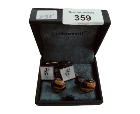 MAGIC EROTIC CUFFLINKS &amp; PAIR OF SILVER &amp; TIGERSEYE CUFFLINKS 