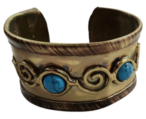 ORNATE ETHNIC CUFF BANGLE SET WITH TURQUOISE 