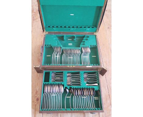 Harrods, a silver plated part Old English pattern flatware service, contained in an oak canteen. 