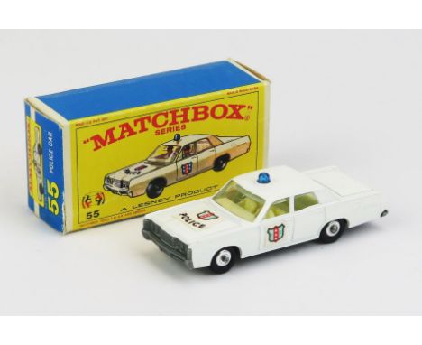 Matchbox Regular Wheels 55d Mercury Police Car - Stannard Code 8 - white, cream interior, blue roof light, "Police" labels, c