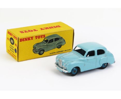 Dinky 40J (161) Austin A40 Somerset - pale blue, blue ridged hubs, "Austin Somerset" cast under roof, large baseplate letteri