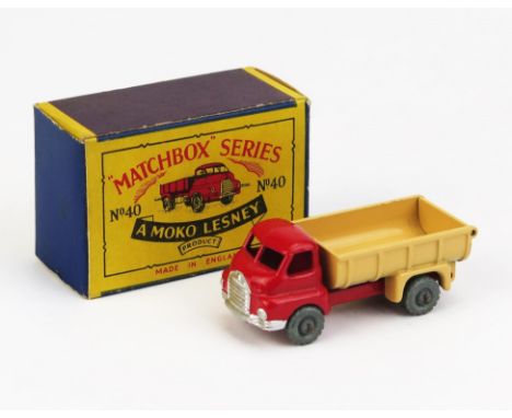 Matchbox Moko 40a Bedford 7 Ton Tipper - Stannard Code 2, red cab and chassis, light brown tipper, silver trim, metal wheels,