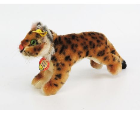 Steiff Vintage Standing Tiger 1310/0 - glass eyes, complete with yellow ear tag, button and chest tag (20cm nose to tail) - e