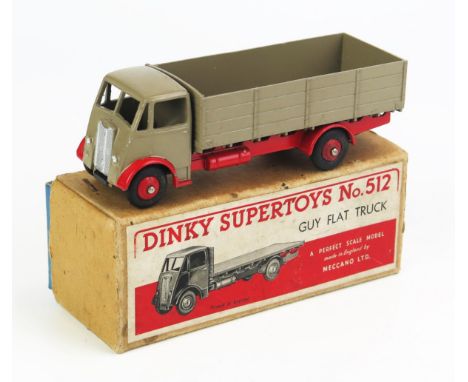 Dinky 511 Guy Truck (1st Type Cab) - fawn cab &amp; back, red chassis &amp; ridged hubs, black hook, "20" decal to rear left 