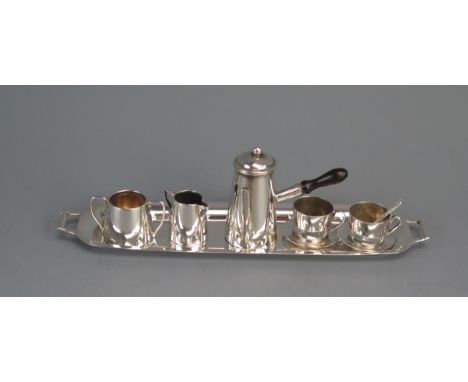 An Edward VII silver miniature coffee set, maker Cornelius Saunders &amp; James Shepherd,  Birmingham, 1904/05 with coffee po