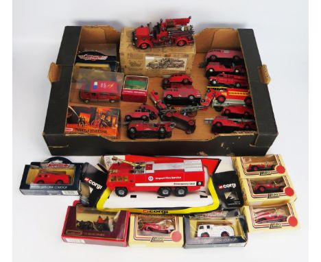 Collection of Model Fire Vehicles including Charbens, Dinky, Matchbox, Corgi, Lledo etc. - playworn loose to mint in box and 